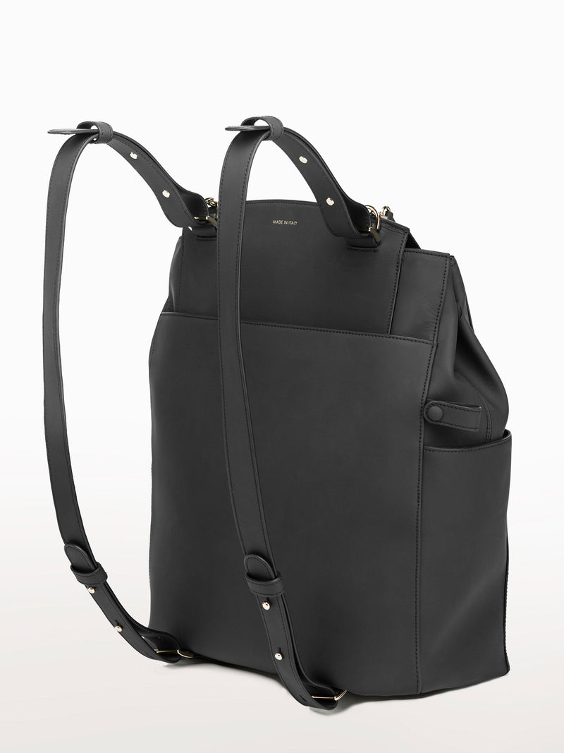 Convertible Backpack Tote Black Matte [Leather Tote, Matte Black Bag, Leather Bag]
