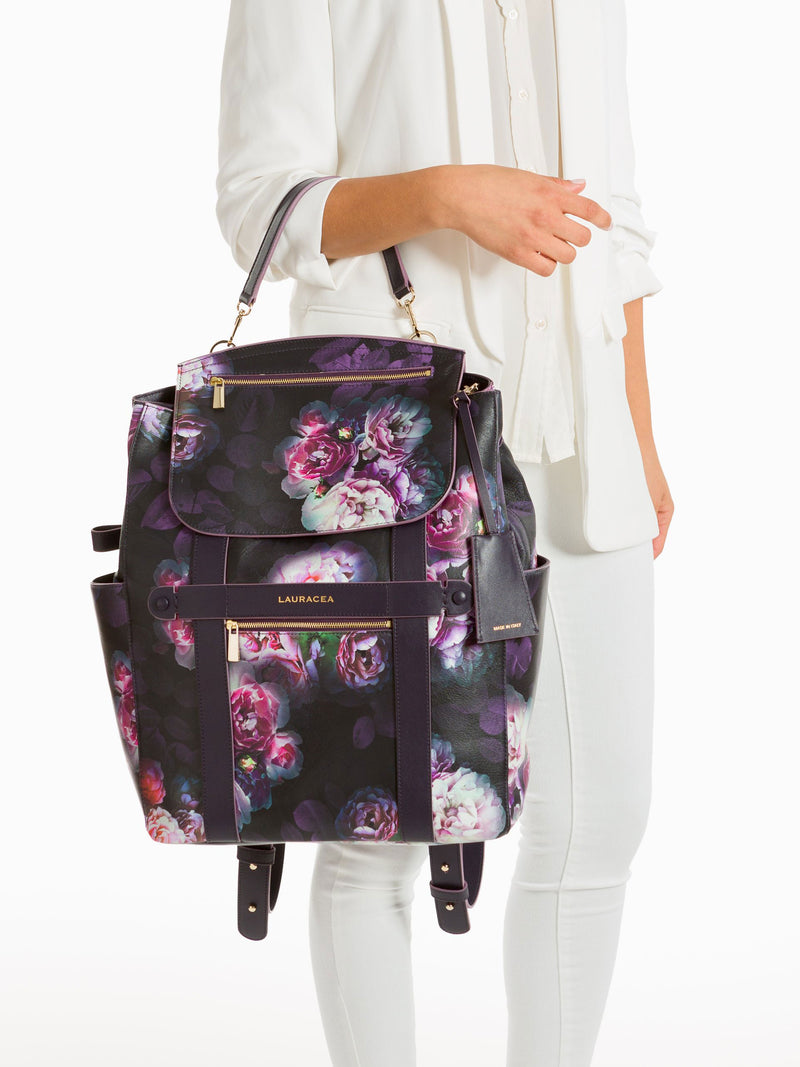 Convertible Backpack Tote Black Peony [Convertible Bag, Leather Convertible Backpack]