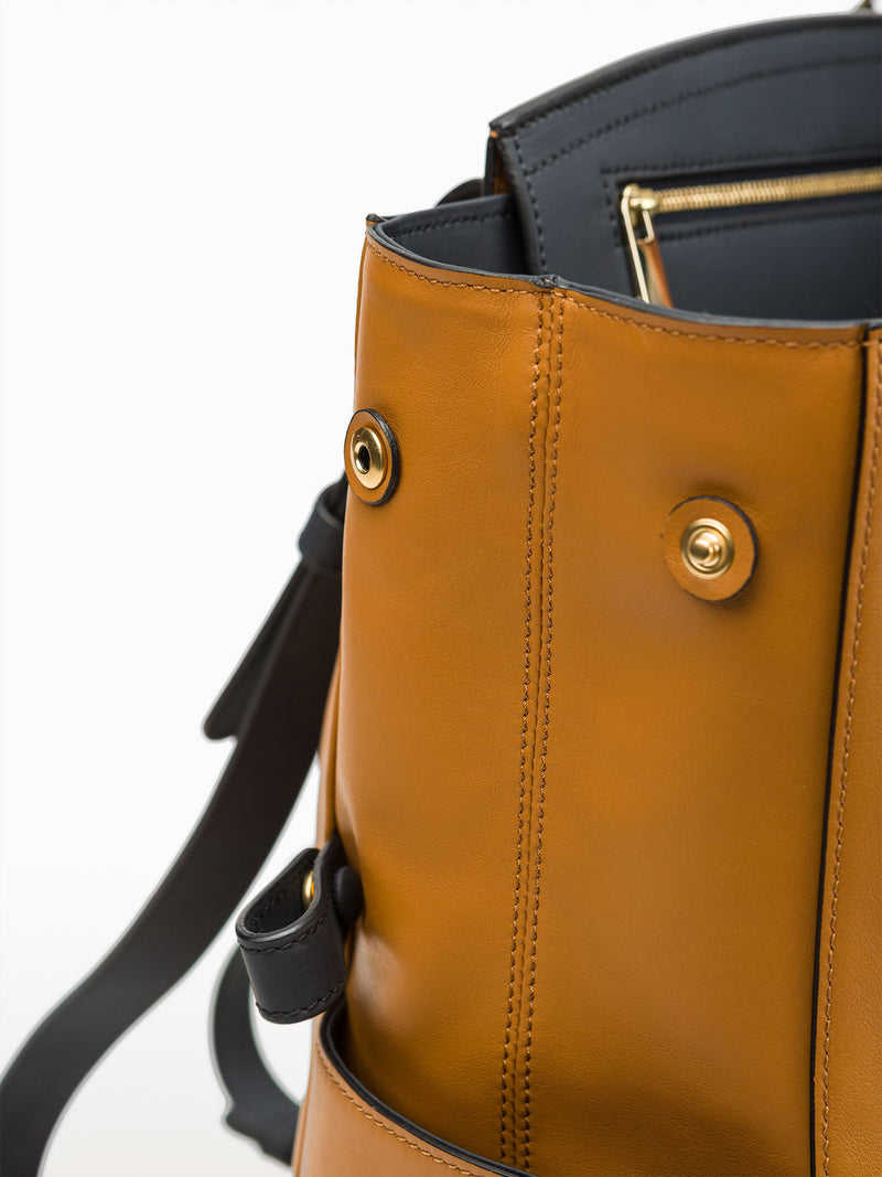 Convertible Backpack Tote Caramel Navy [Italian Leather Backpack, Luxury Backpack, Classic Backpack]