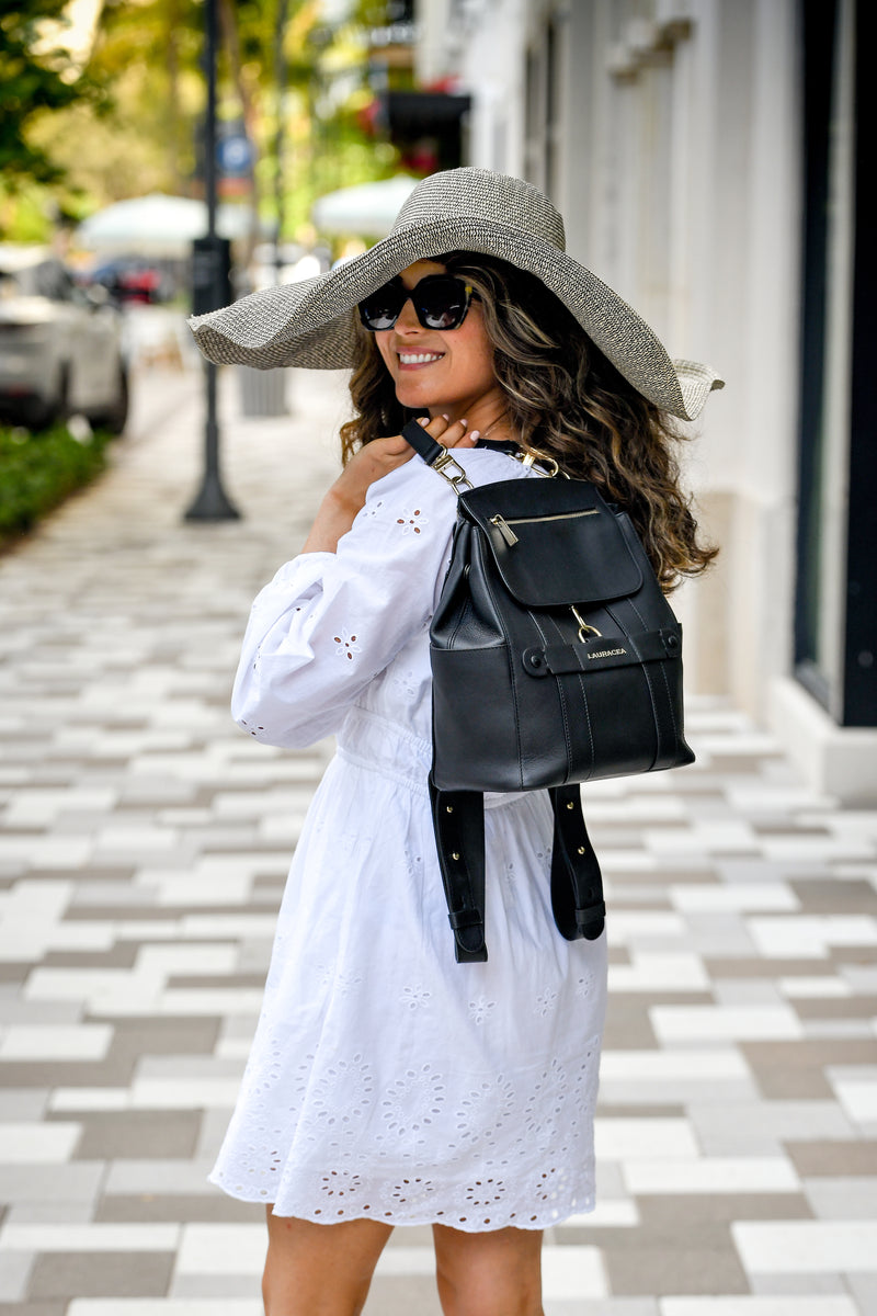 MINI CONVERTIBLE BACKPACK TOTE - BLACK NATURAL GRAIN LEATHER