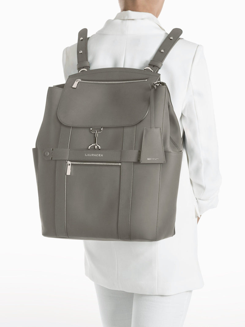 Convertible Leather Backpack In Dark Grey