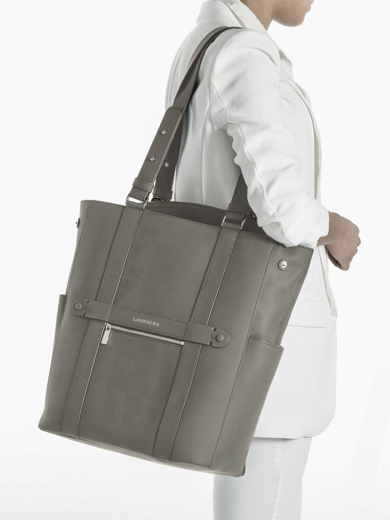 CONVERTIBLE BACKPACK TOTE - GRAY WATERPROOF LEATHER