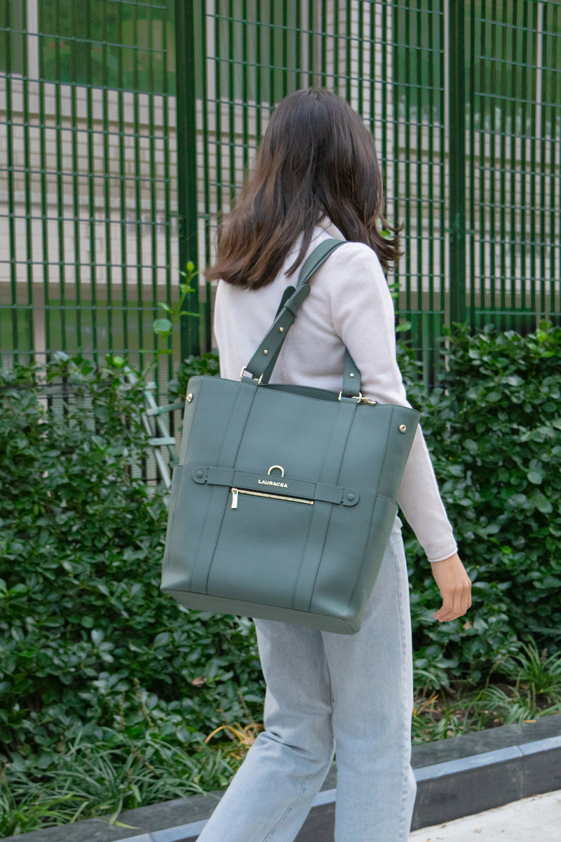 CONVERTIBLE BACKPACK TOTE - KHAKI WATERPROOF LEATHER