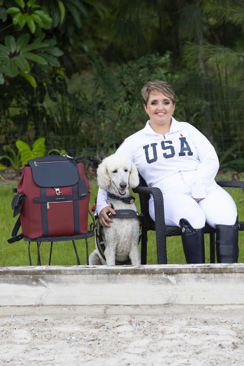 CONVERTIBLE BACKPACK TOTE - CRANBERRY / NAVY WATERPROOF LEATHER