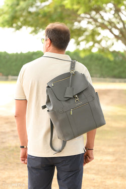 CONVERTIBLE BACKPACK TOTE - GRAY WATERPROOF LEATHER