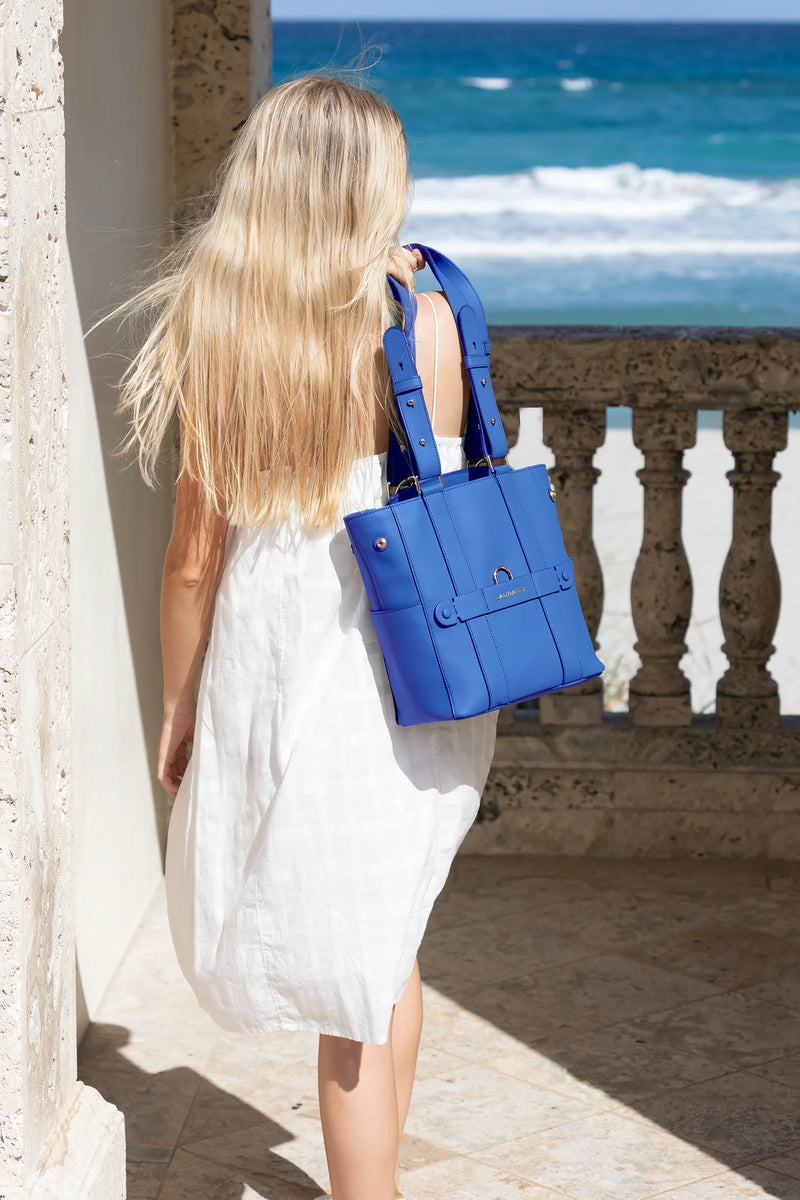 LAURACEA Mini Convertible Backpack Tote Cornflower Blue Waterproof Leather