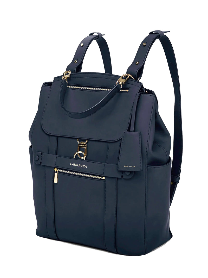 CONVERTIBLE BACKPACK TOTE - NAVY WATERPROOF LEATHER