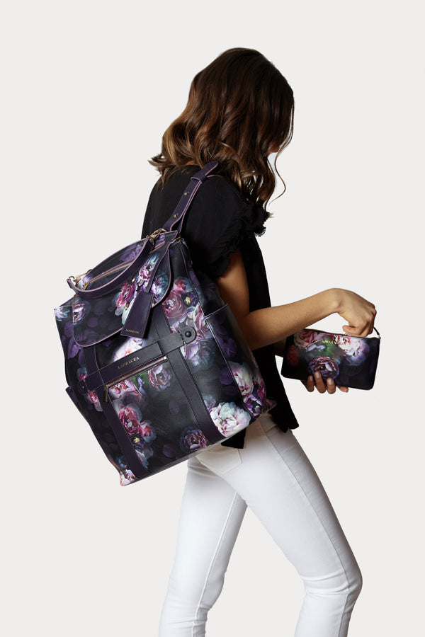 Lauracea Convertible Backpack Tote Black Peony Cover