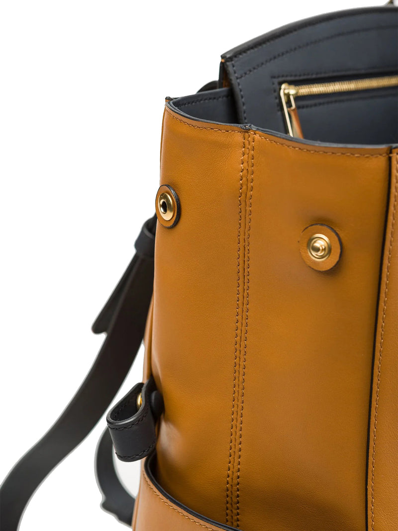 CONVERTIBLE BACKPACK TOTE - CARAMEL / NAVY LEATHER