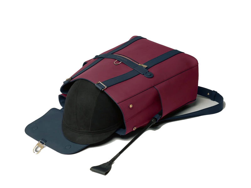 CONVERTIBLE BACKPACK TOTE - CRANBERRY / NAVY WATERPROOF LEATHER