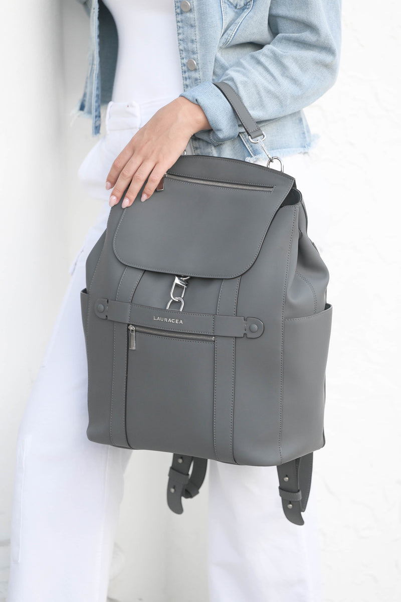 CONVERTIBLE BACKPACK TOTE - GRAY WATERPROOF LEATHER