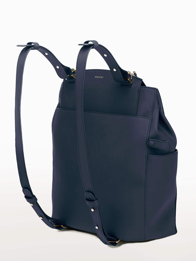 Convertible Backpack Tote Navy Matte [Leather Tote, Navy Matte Bag, Leather Bag, Leather Matte Bag]
