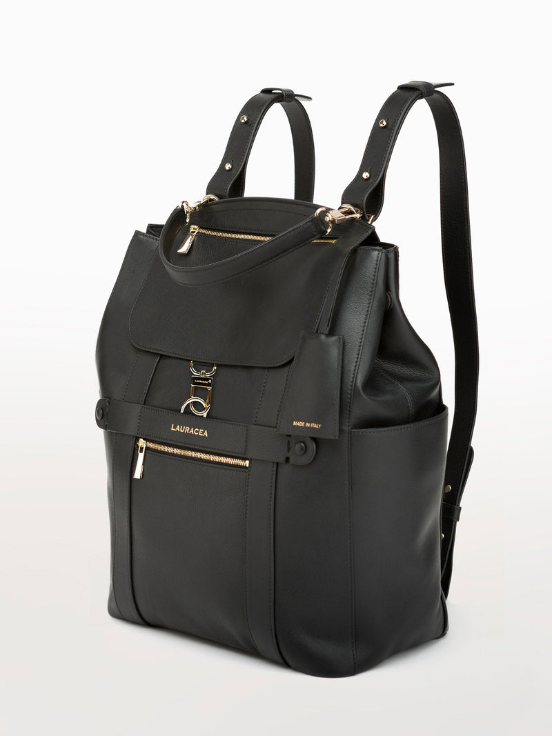 Convertible Backpack Tote Black Calf [Black Backpack, Black Leather Tote, Work Bag]