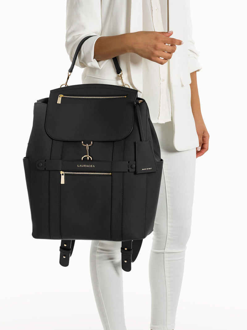 Convertible Backpack Tote Black Matte [Convertible Bag, Leather Convertible Backpack, Equestrian Gear]