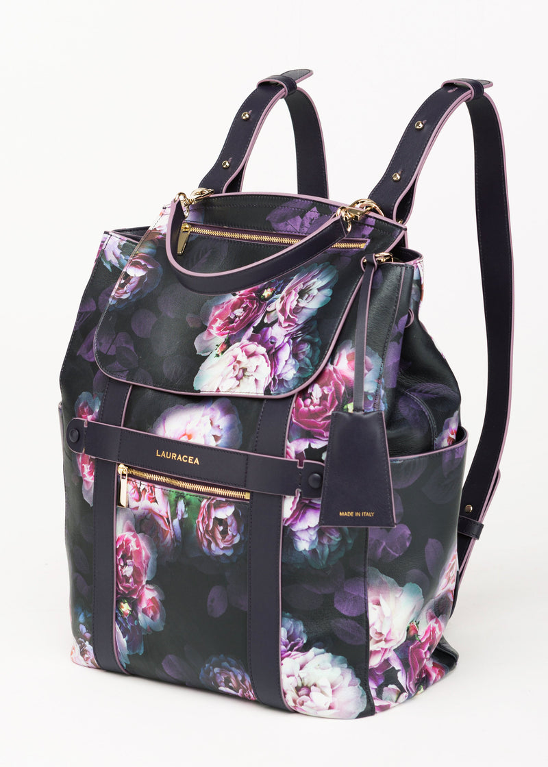 Convertible Backpack Tote Black Peony [Leather Tote, Black Leather Backpack]