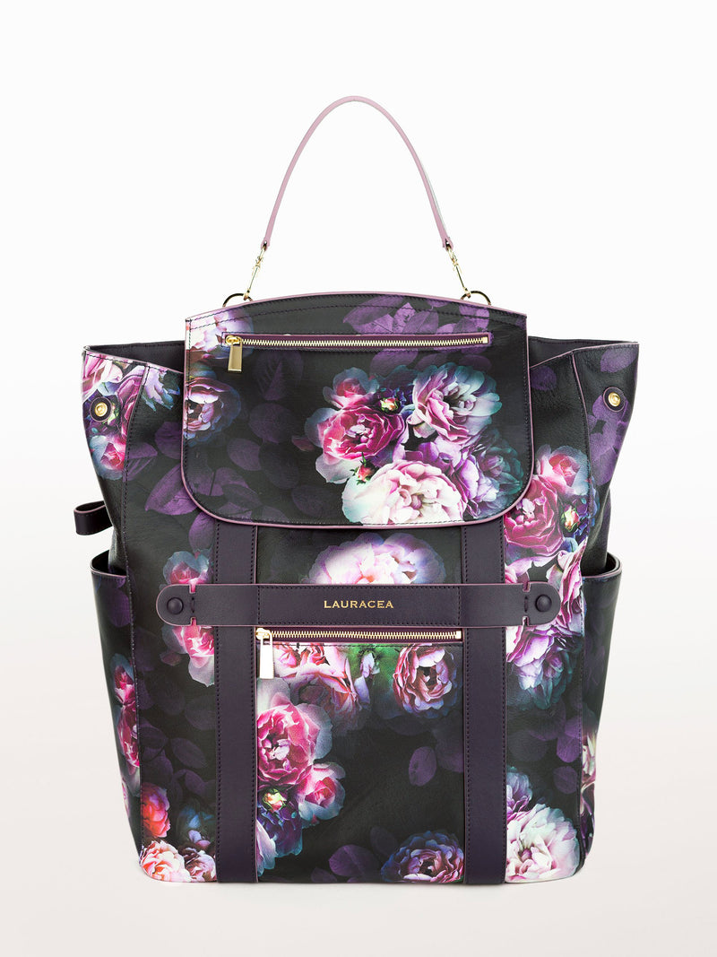 Convertible Backpack Tote Black Peony [Black Backpack, Black Leather Tote]