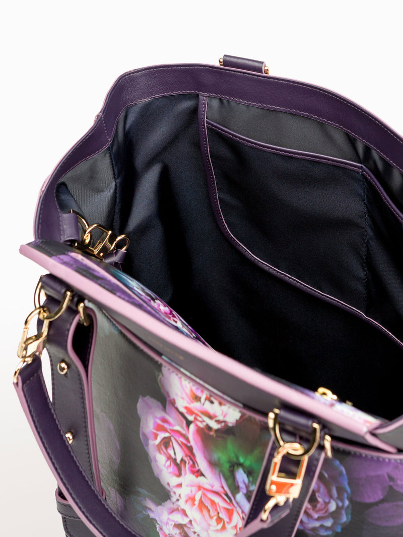 Convertible Backpack Tote Black Peony [Leather Carryall Bag, Carryall]