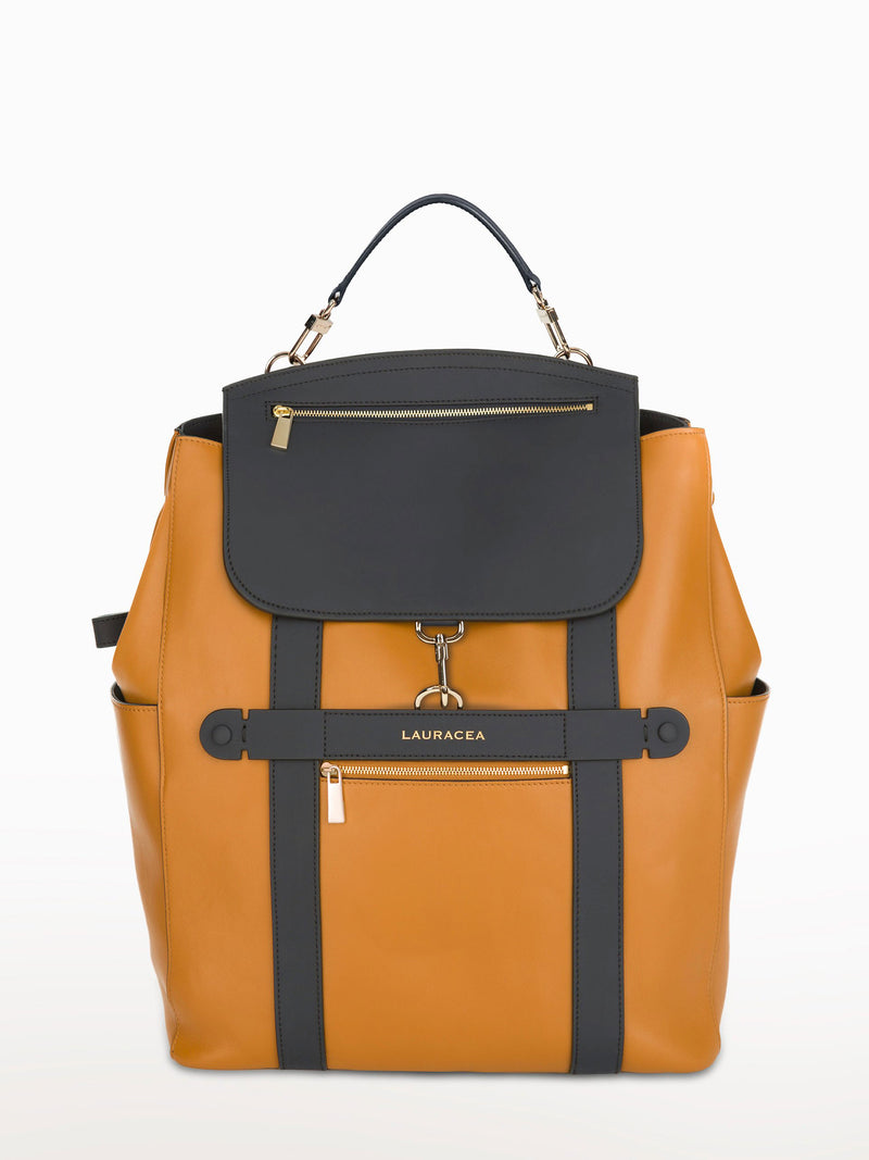 Convertible Backpack Tote Caramel Navy [Backpack, Tote, Caramel Leather Backpack, Work Backpack]