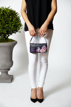 Mini Black Peony [Leather Mini, Clutch, Small Purse, Handbag]