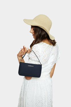 Mini Navy Matte [Leather Mini, Clutch, Small Purse, Waterproof Handbag]